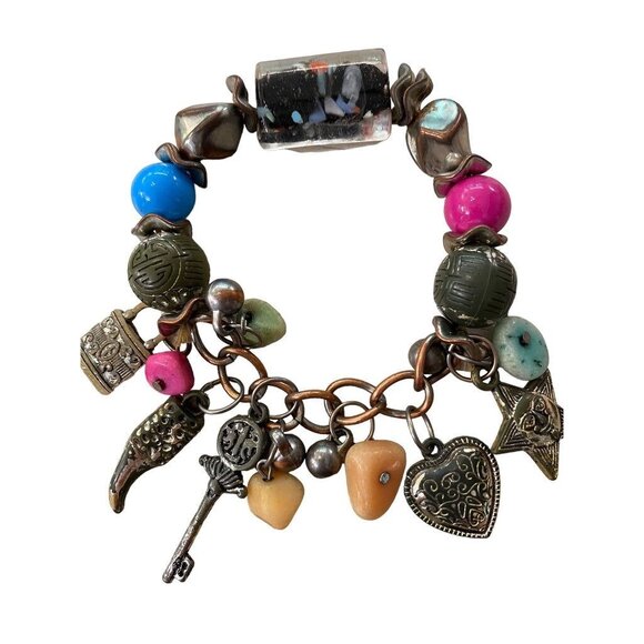 Stretch Large Wrist Bracelet Charm Chunky Heart Key  Lock Star Beads - Picture 4 of 10
